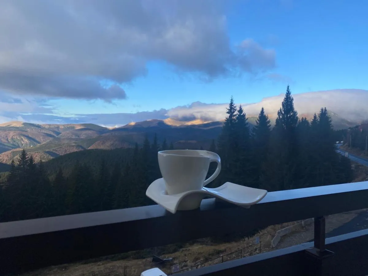 Cafea pe balcon, cu munții în răsărit